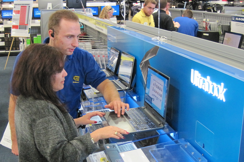 Stores like Best Buy eagerly marketed Ultrabooks through eye-catching displays. 