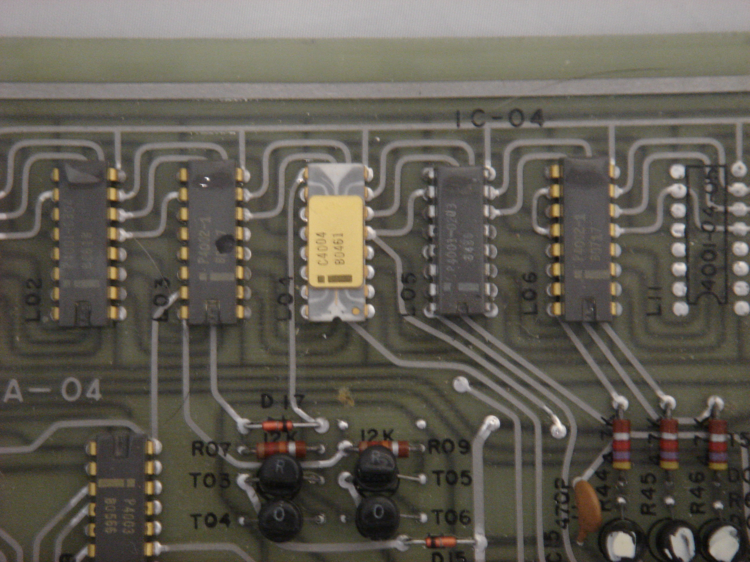 The Intel 4004 processor in its first home: the board for a Busicom 141-PF.