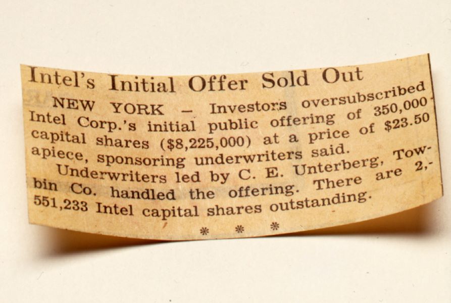 Intel put a relatively small share of the company for sale. Employees and founding shareholders owned 2.2 million shares compared to the 350,000 offered  in the IPO. The offering made the founding shareholders and many employees millionaires almost instantly. 