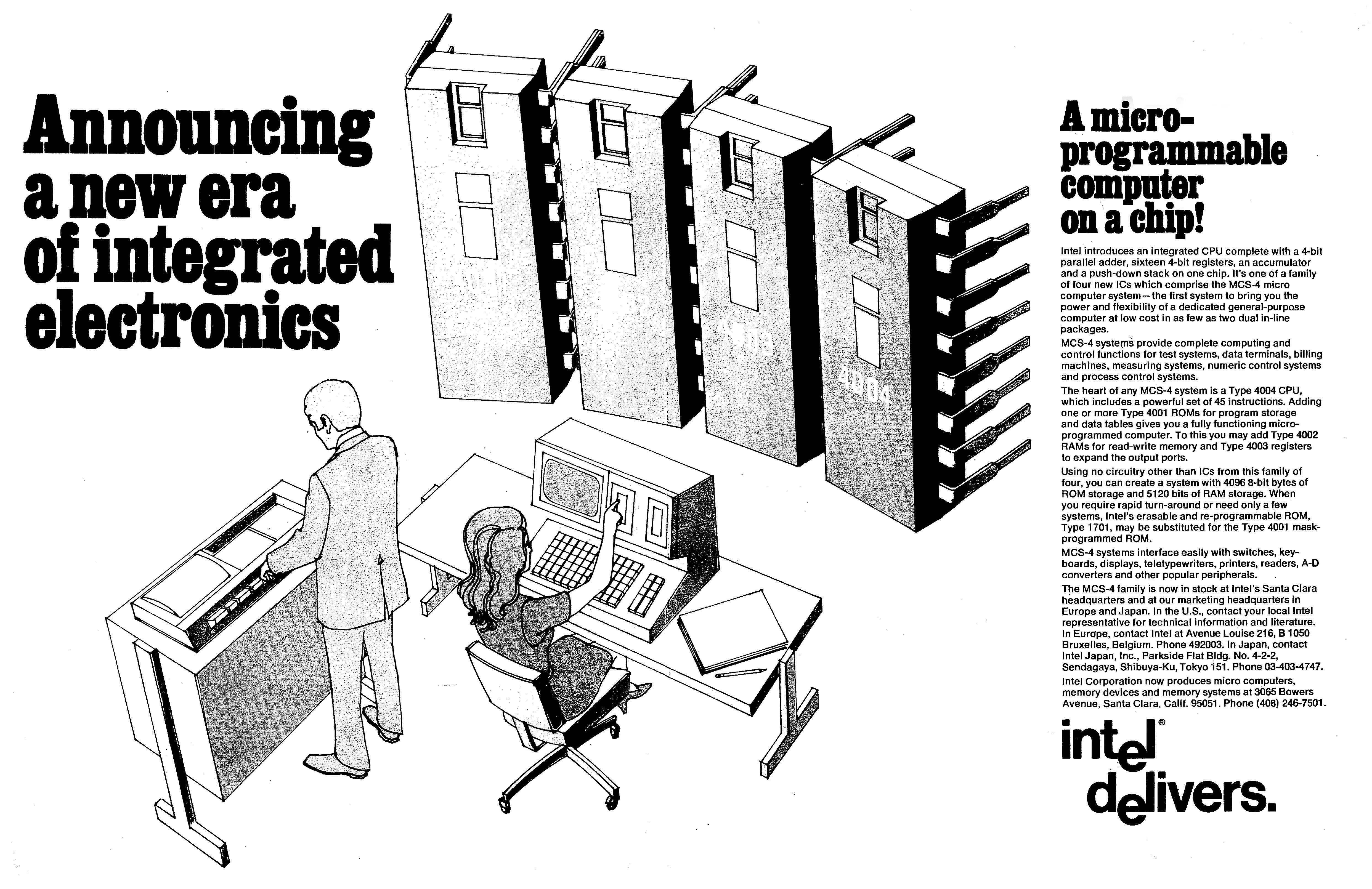 Ironically, Busicom wasn't happy with the 4004 chipset because by the time it was developed, the bottom had fallen out of the desktop calculator boom. Seeing the 4004's potential, Intel bought the rights to the device from Busicom, and in November 1971 announced it was selling the chipset as a revolutionary stand-alone product. 