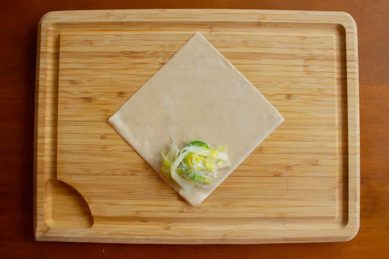 Wrapping spring rolls step 1