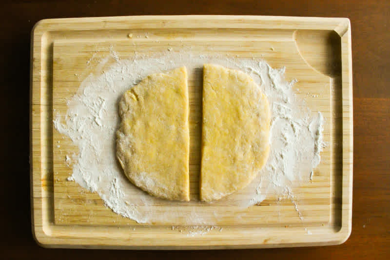 Cut dough slab in half