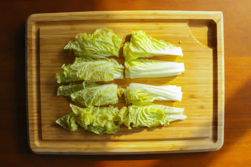 Napa cabbage cut into sections