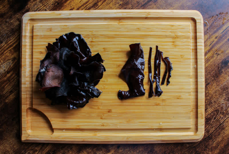 Shredded wood ear mushrooms