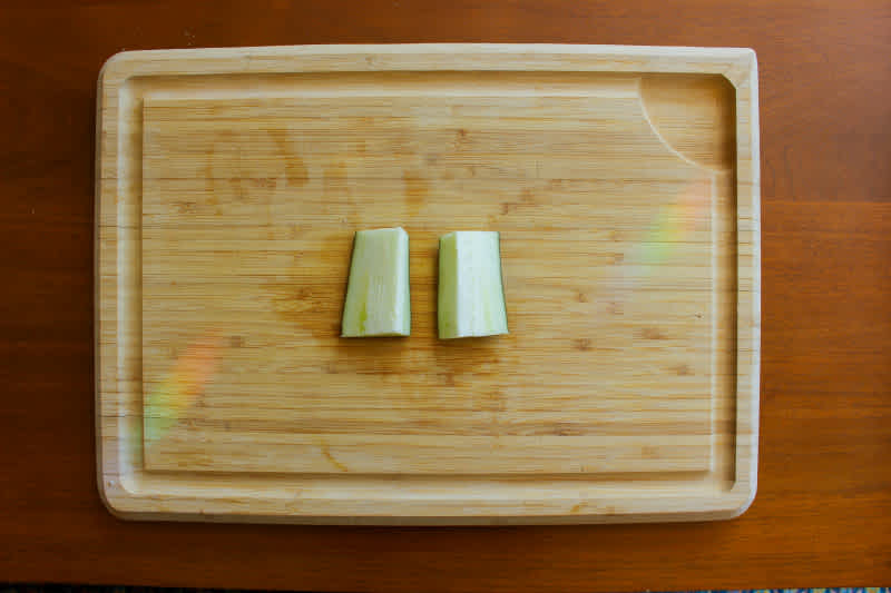 Halved eggplant slices