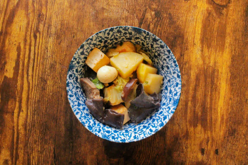 Shiitake mushroom, quail egg, and napa cabbage stew