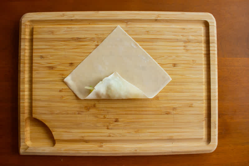 Wrapping spring rolls step 2