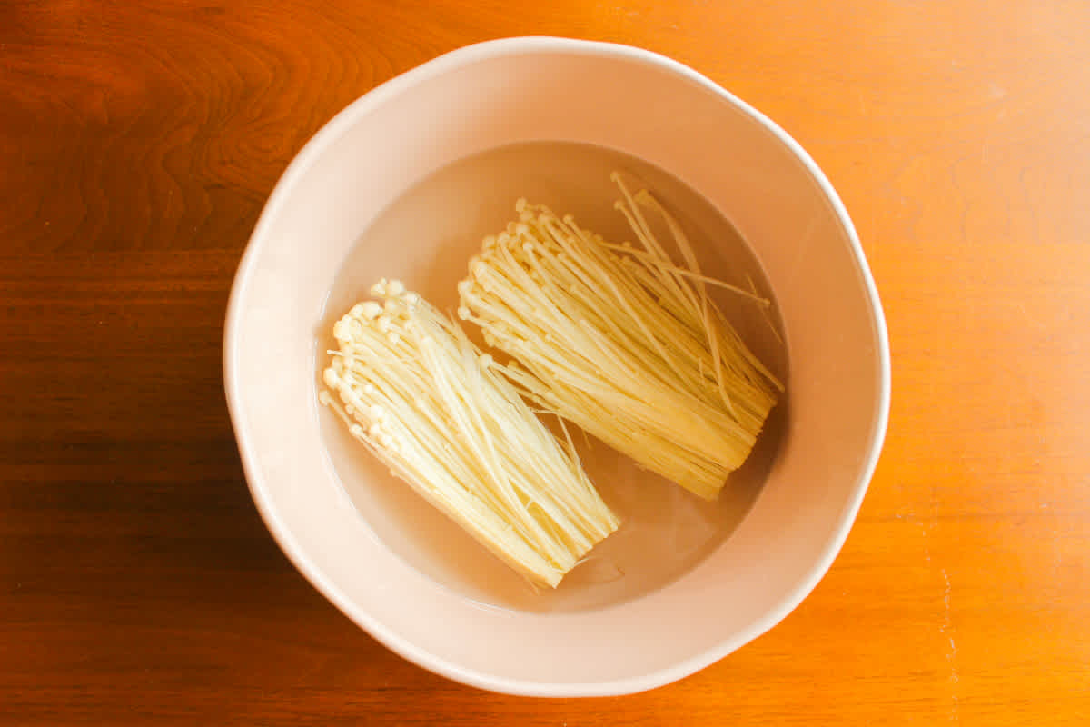Enoki Mushrooms in Water