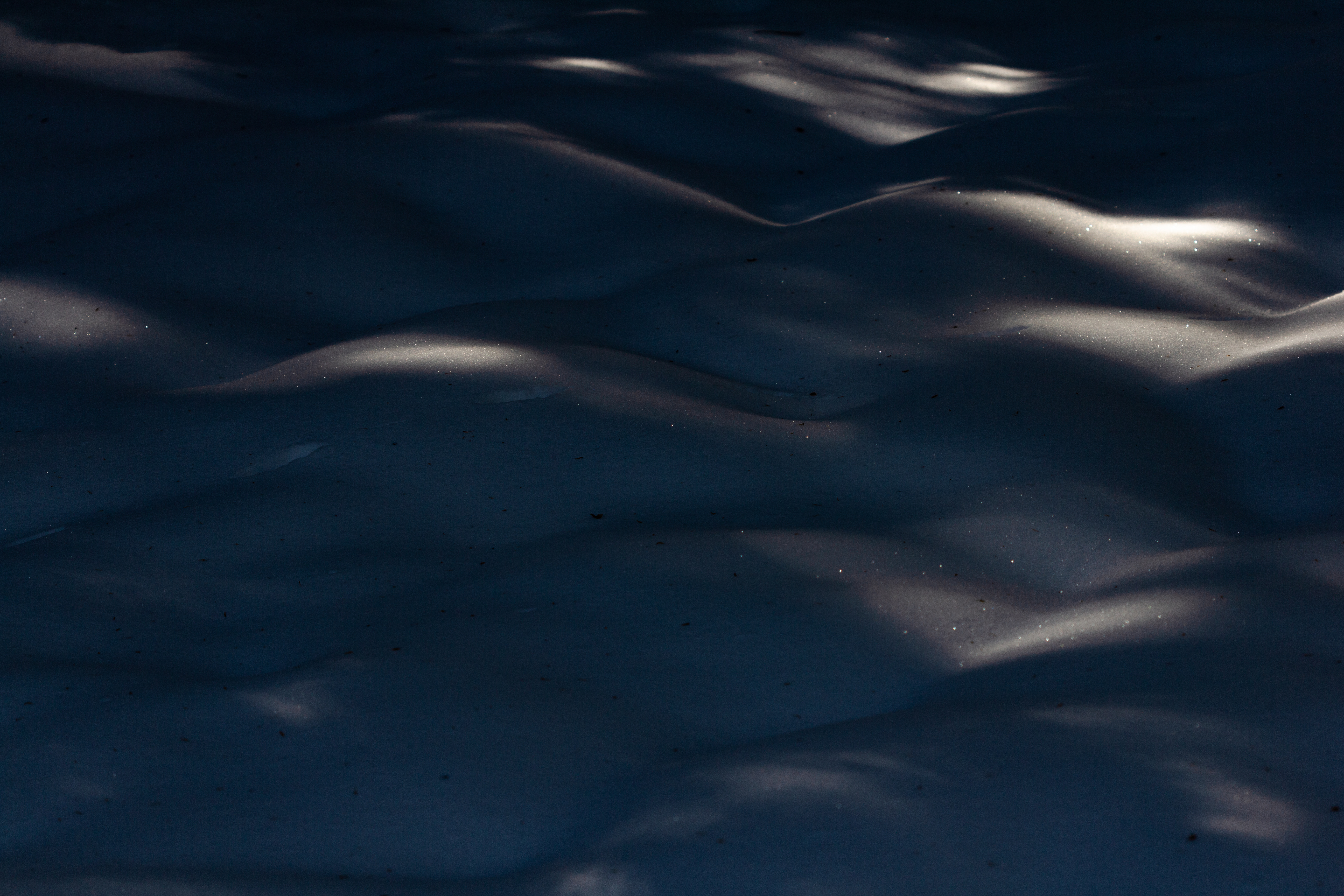 A photograph of the glimmers of light coming off of pillowed snow.