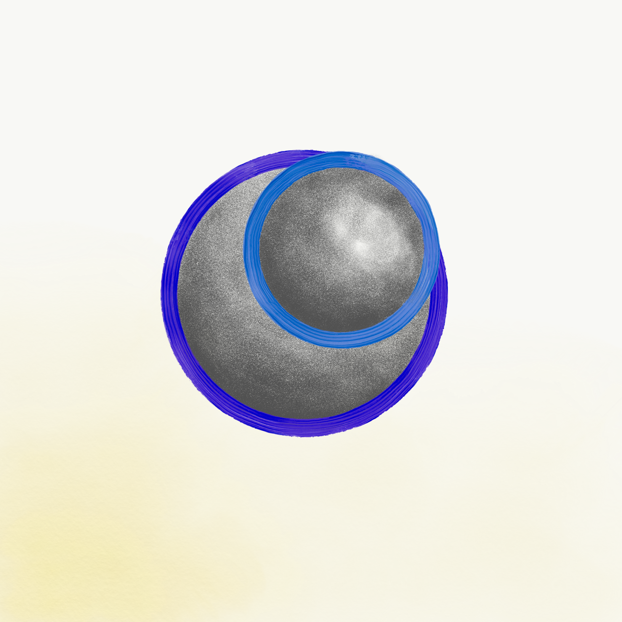 A drawing of two spheres.