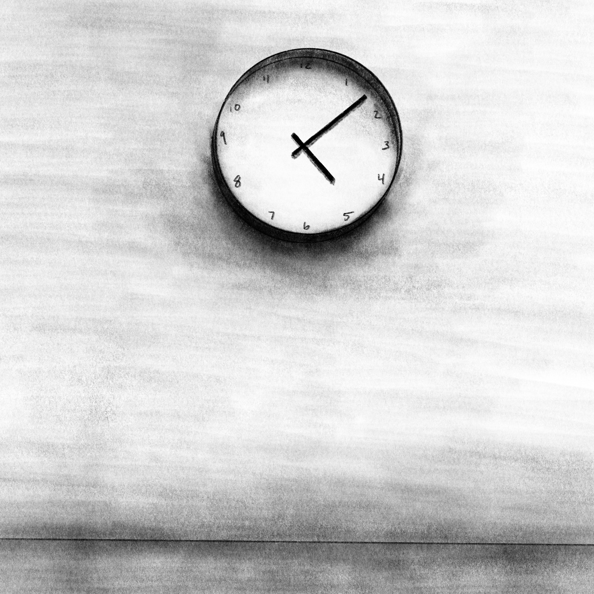 A drawing of a clock on a wall.