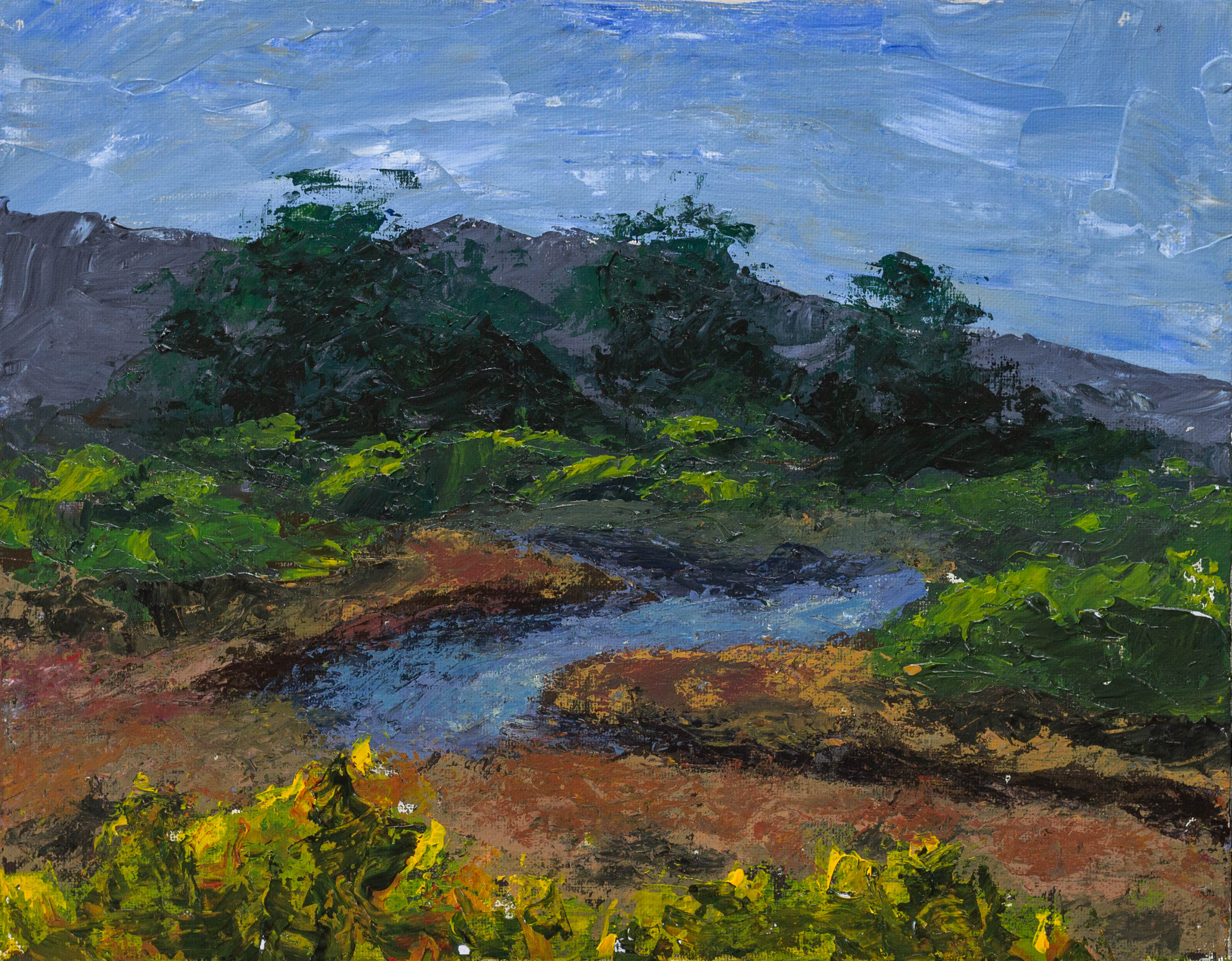 A painting of a river.