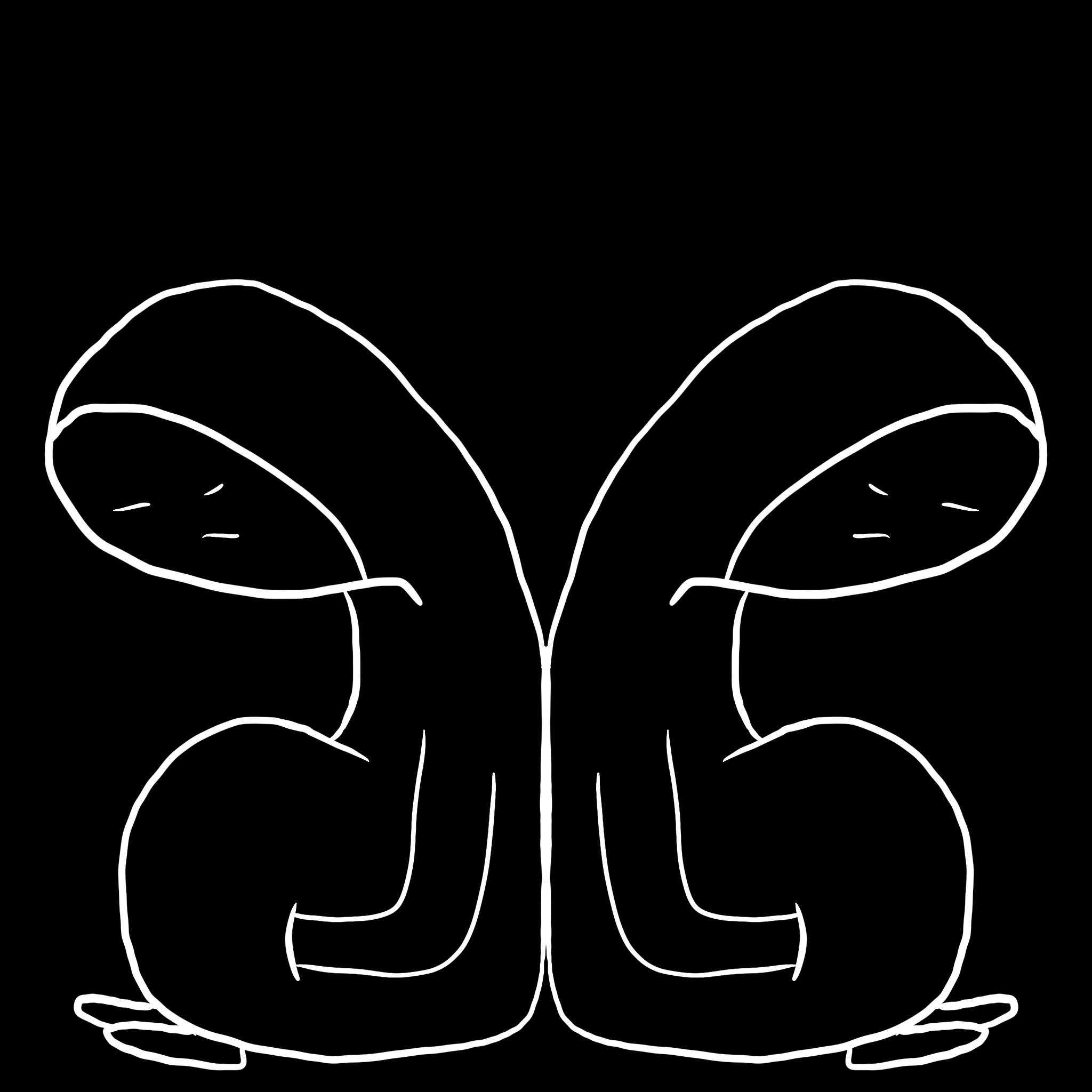 A drawing of two hoodlums sitting back to back.