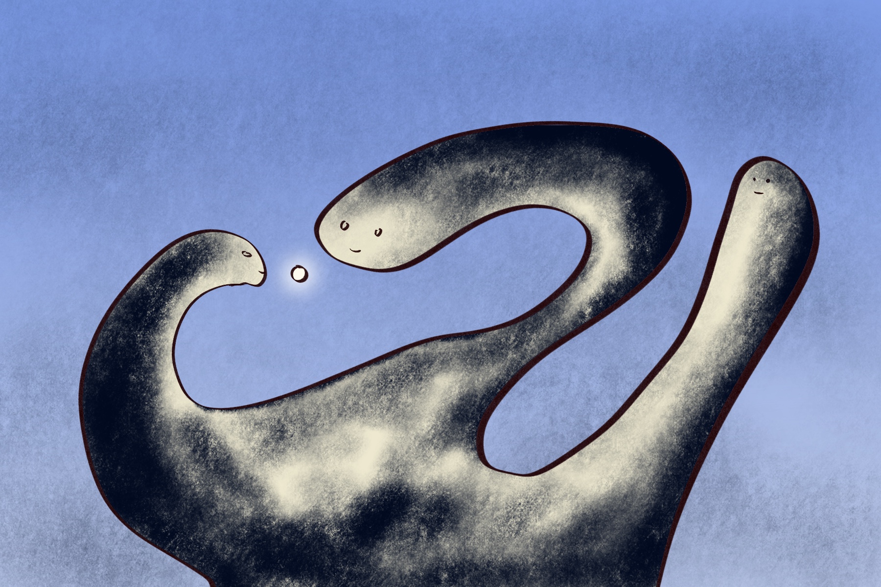 A drawing of some finger things inspecting a small glowing orb.