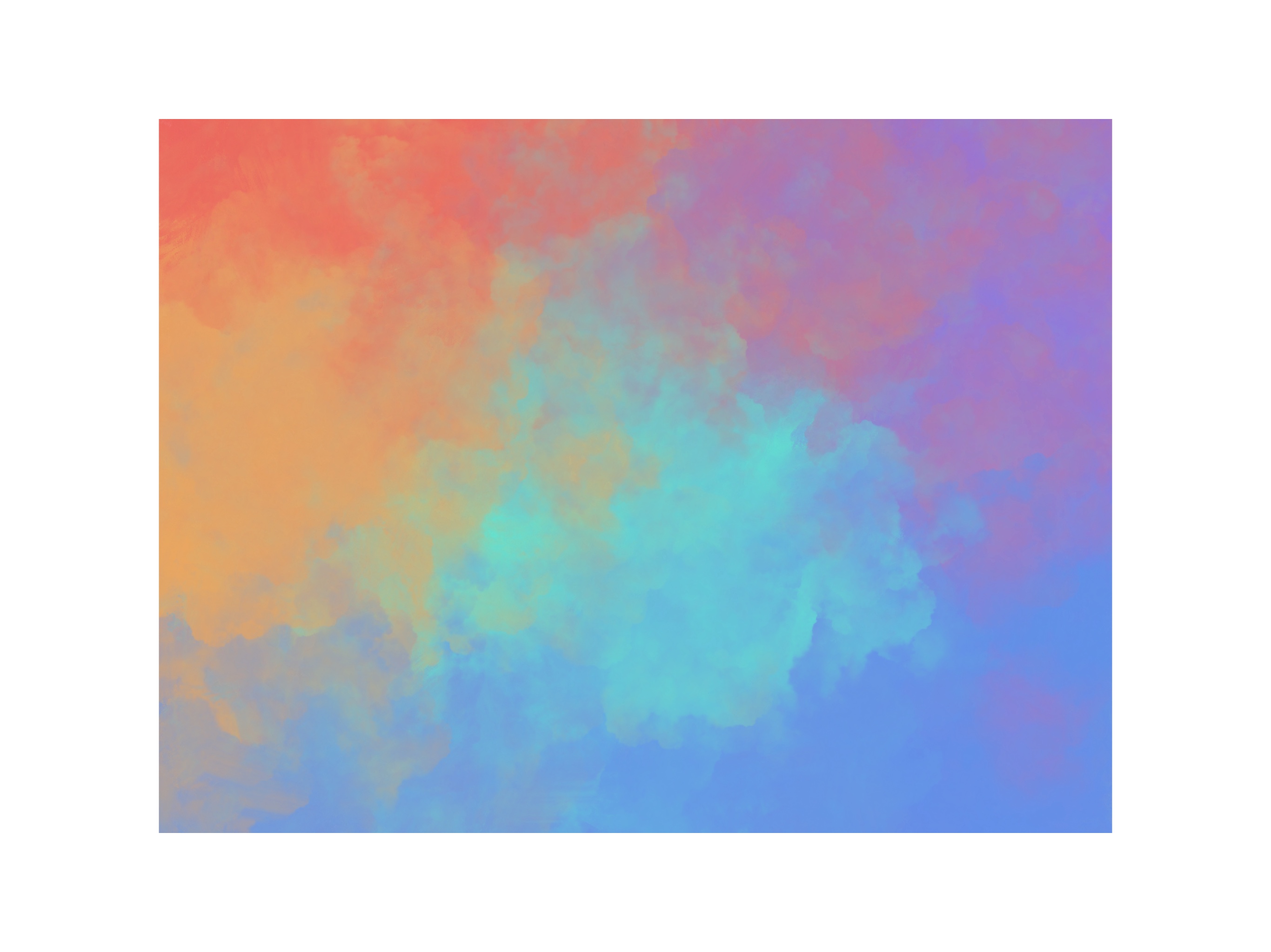 A painting showing the bright colors of several powdery dyes mixing.