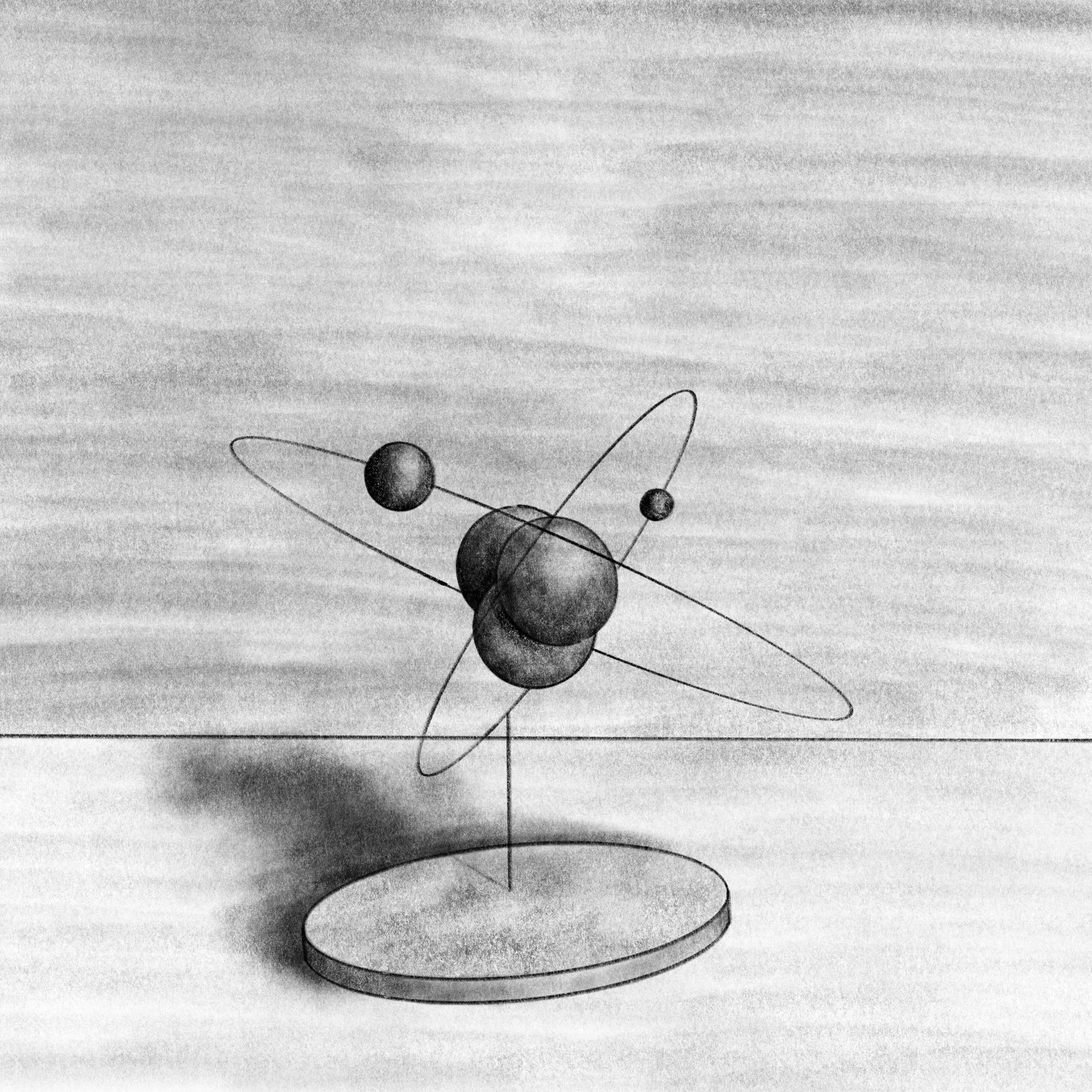 A drawing of an atom model toy.