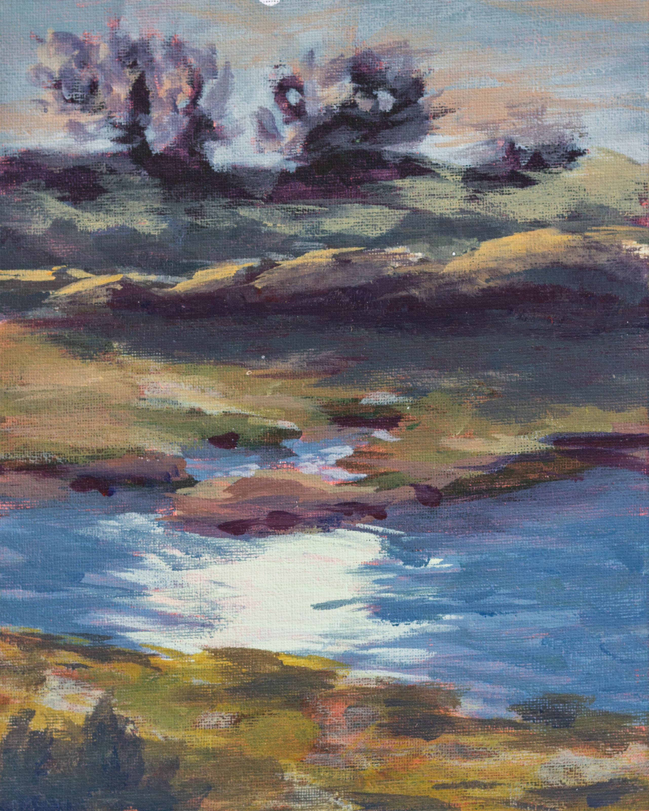 A painting of the sun reflected in the river.