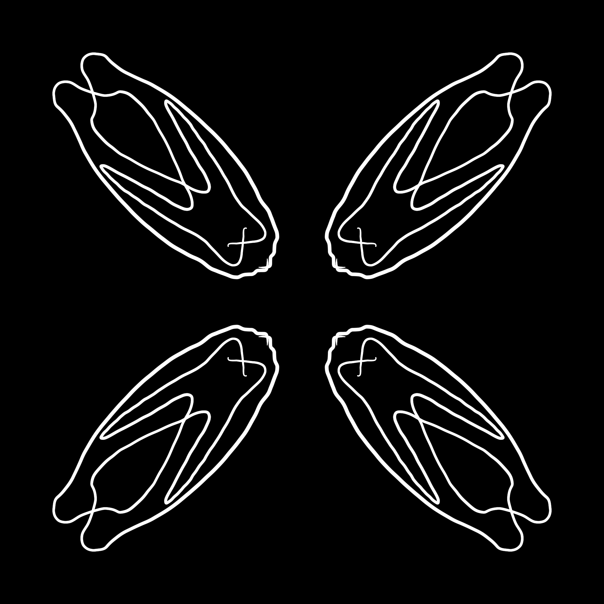 A drawing of four penguins in a symmetrical pattern.