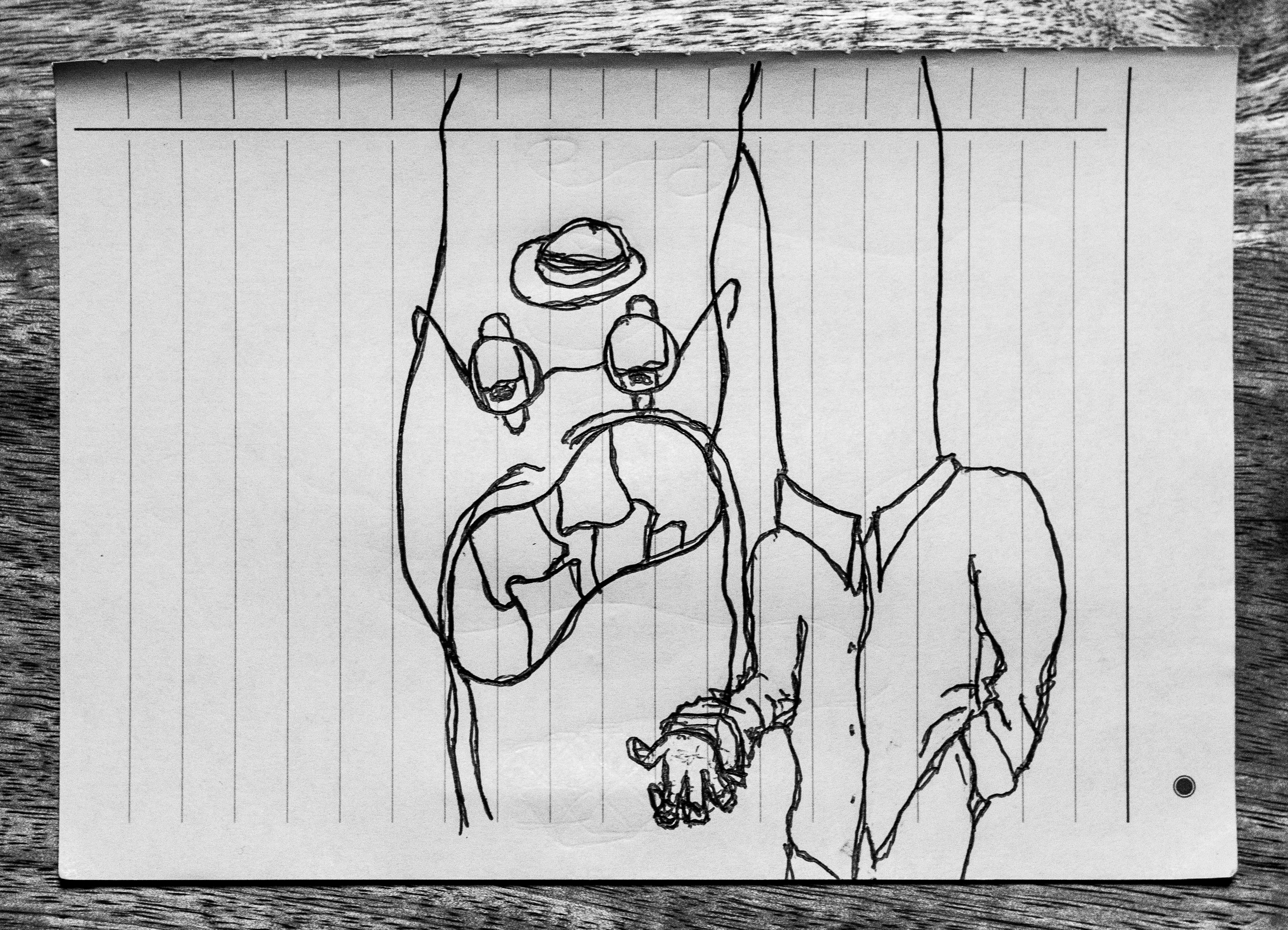 A drawing of a dragon wearing a collared shirt.