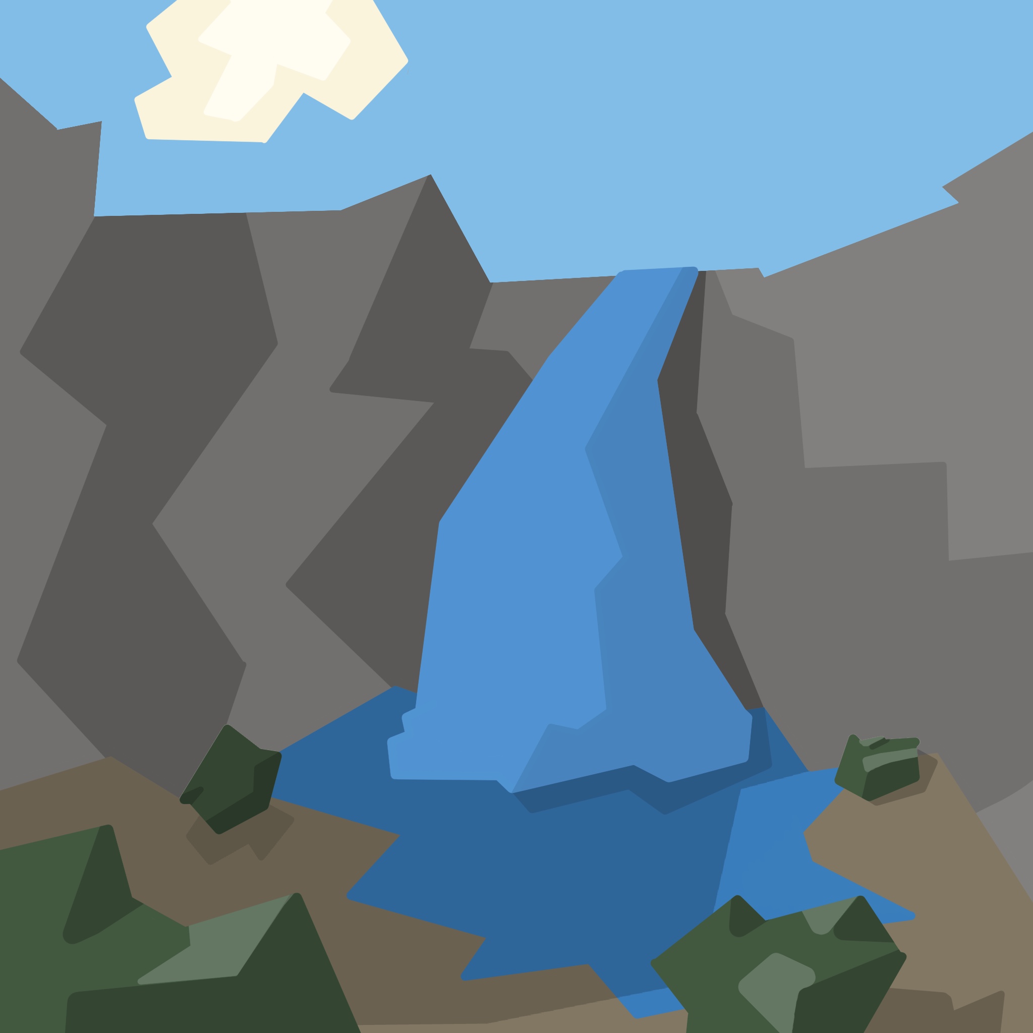 A painting of a waterfall.