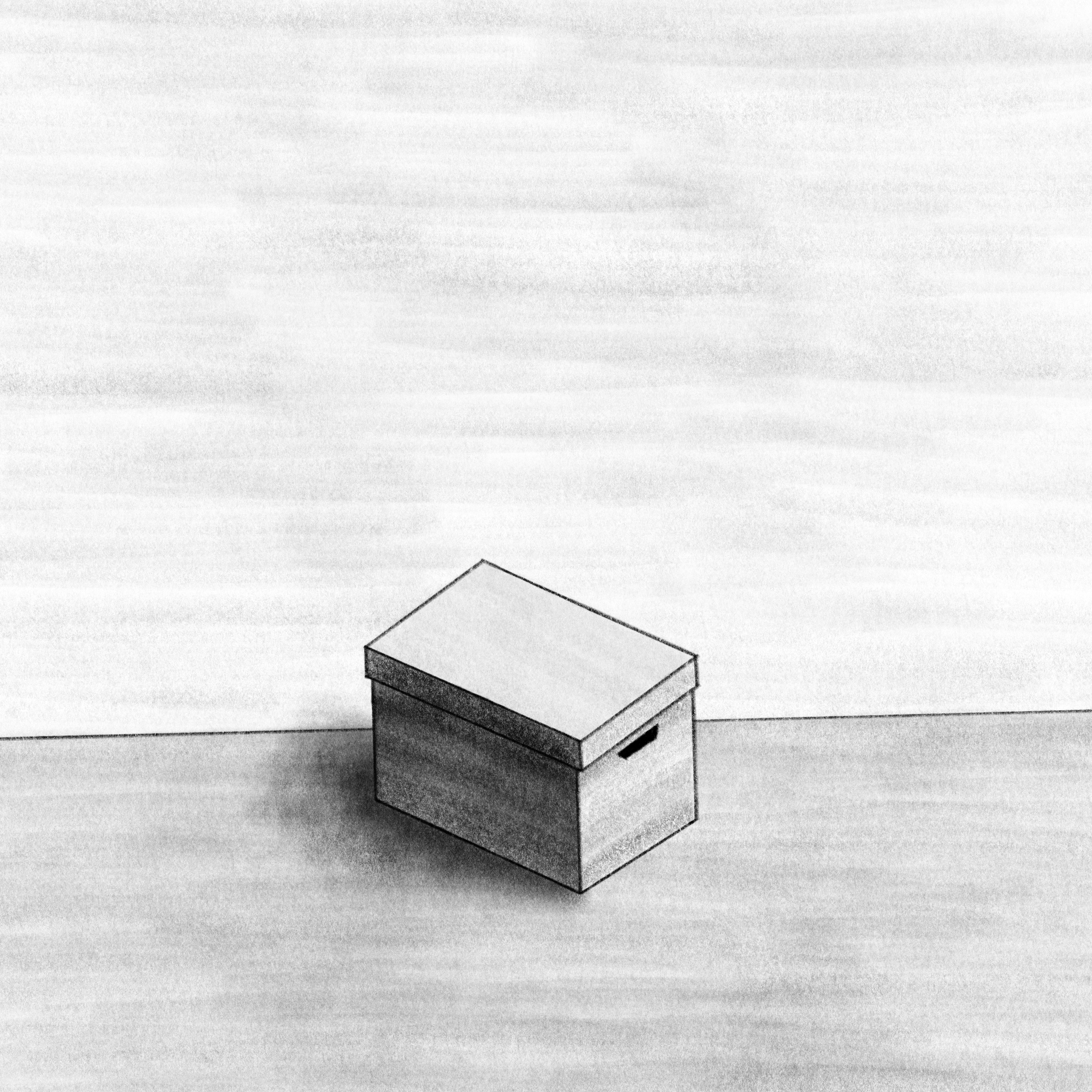 A drawing of a cardboard box.