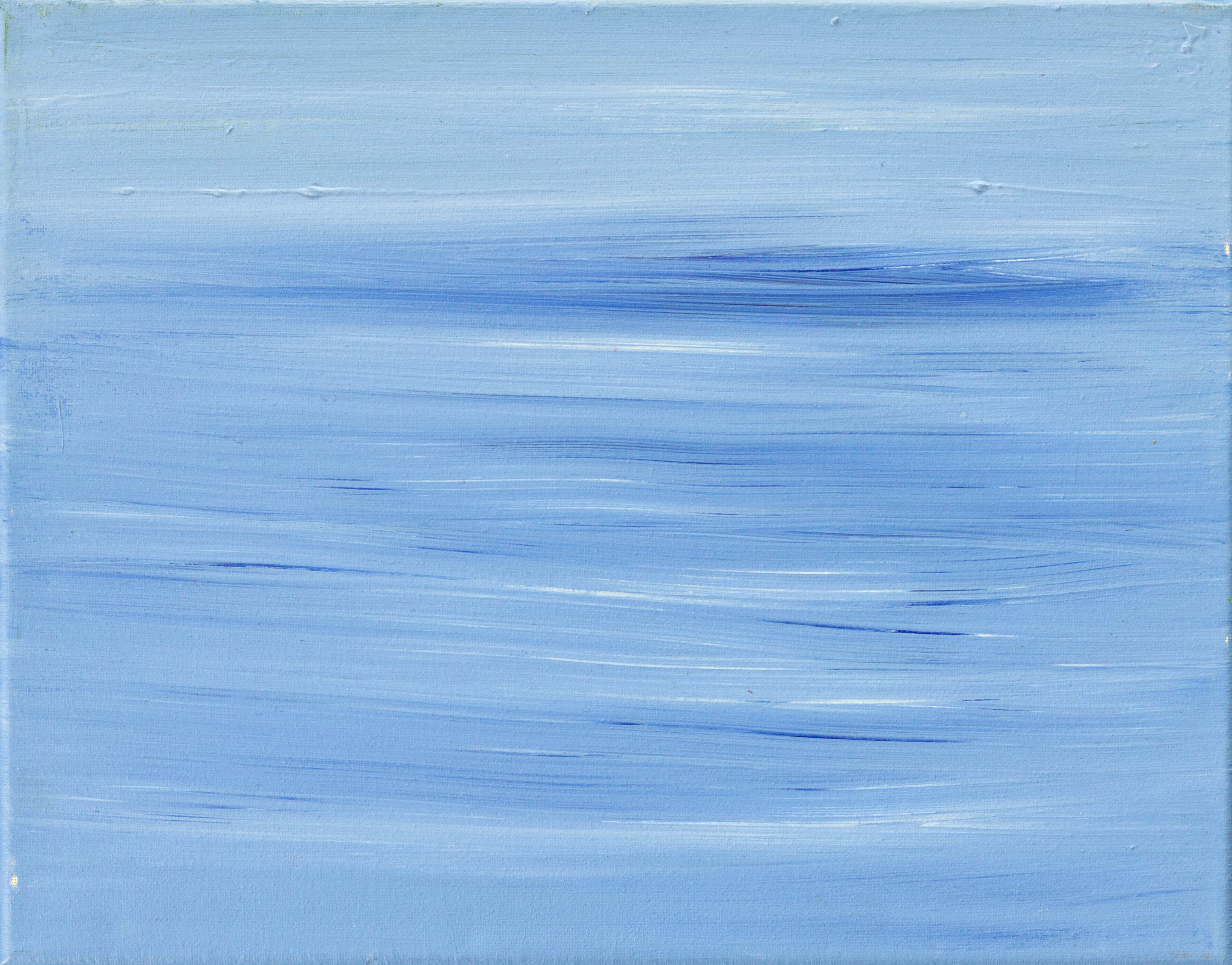 A painting of various shades of blue in gentle horizontal streaks.