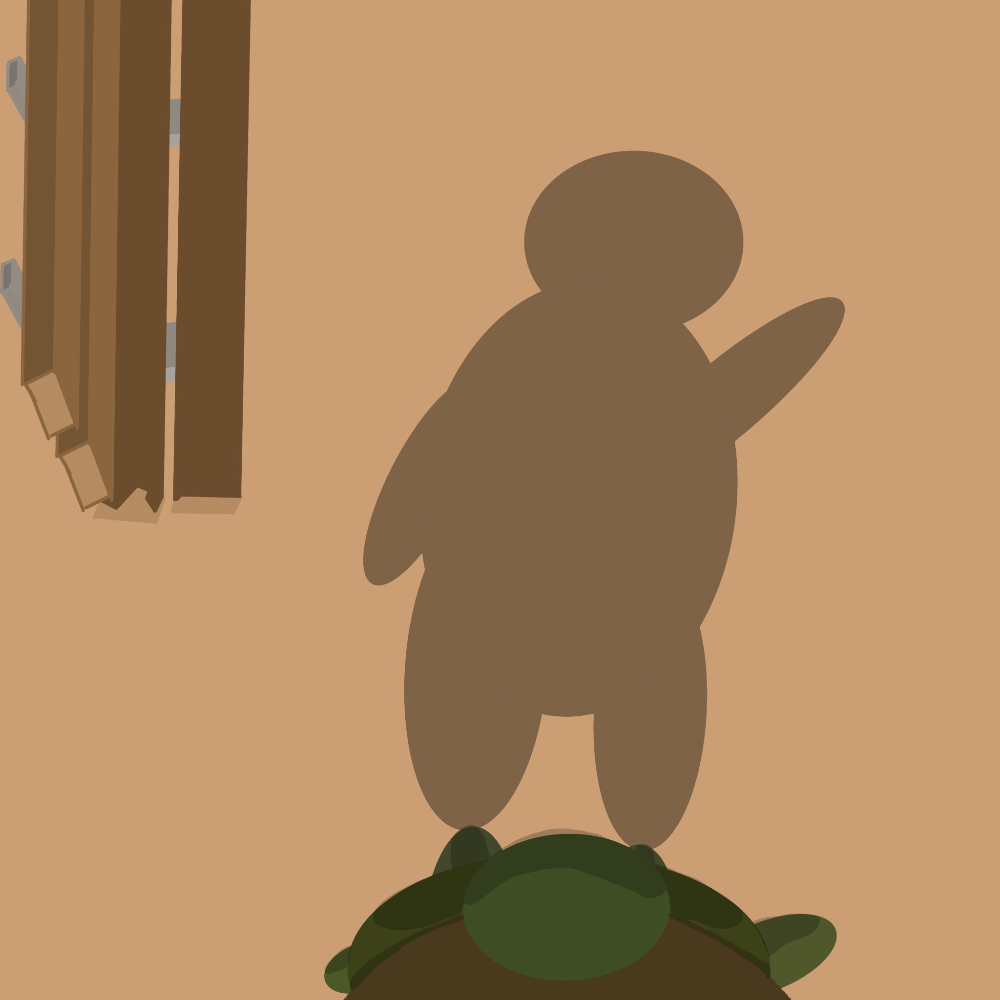 A painting of a turtle waving hello, seen from above.