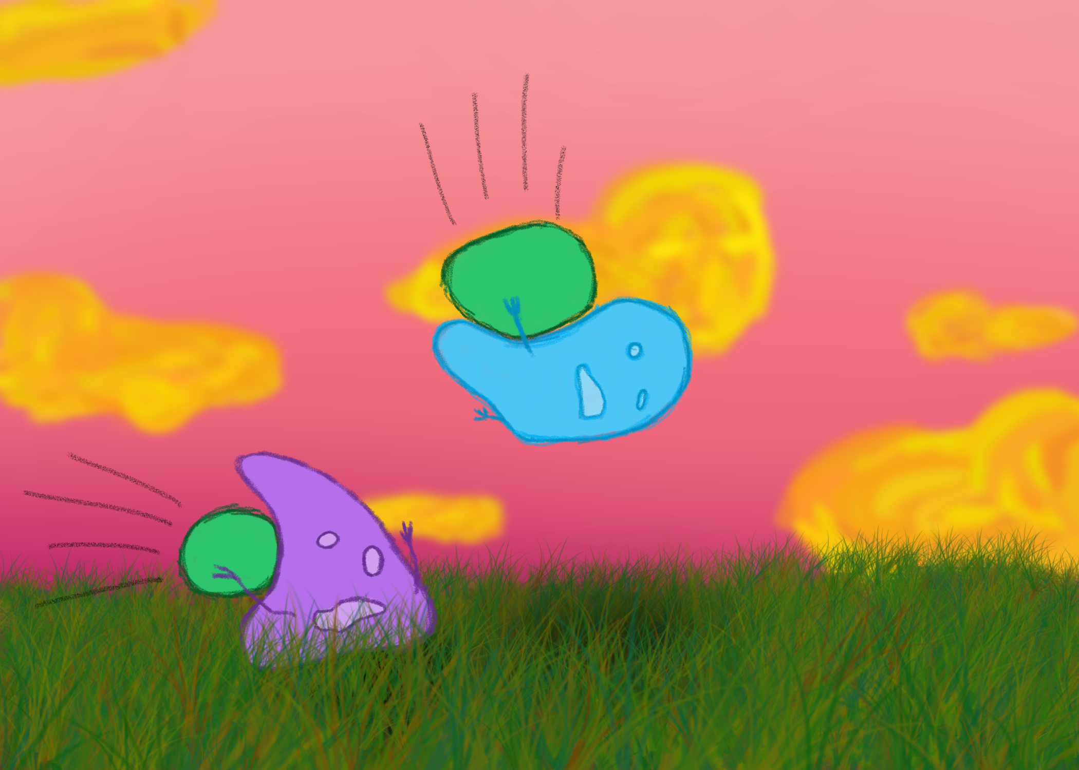 A drawing of two goons playing dodgeball.