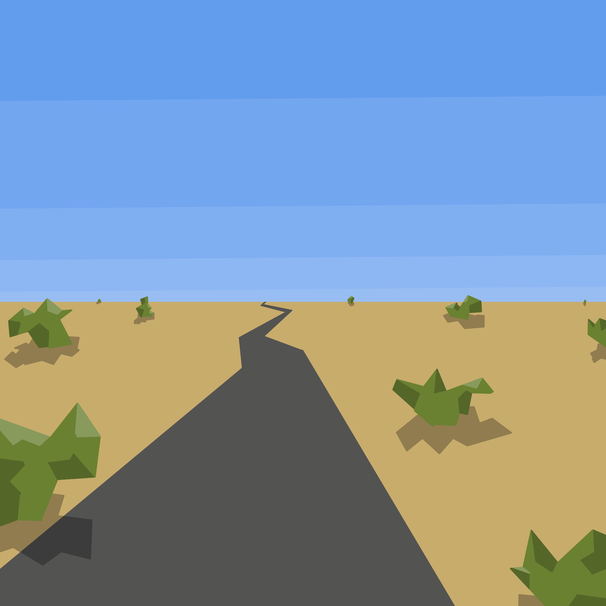 A painting of a road in the desert.