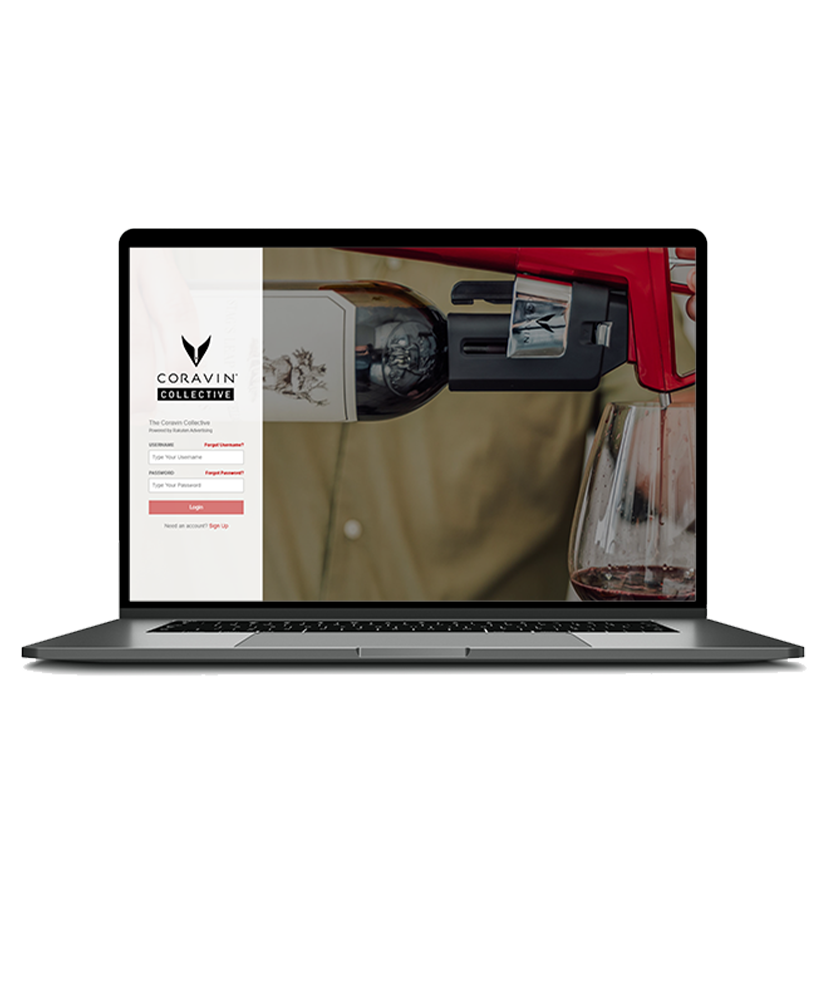 Un laptop con visualizzata la pagina di accesso di Coravin Collective.
