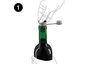 Pivot stopper being inserted into a wine bottle.