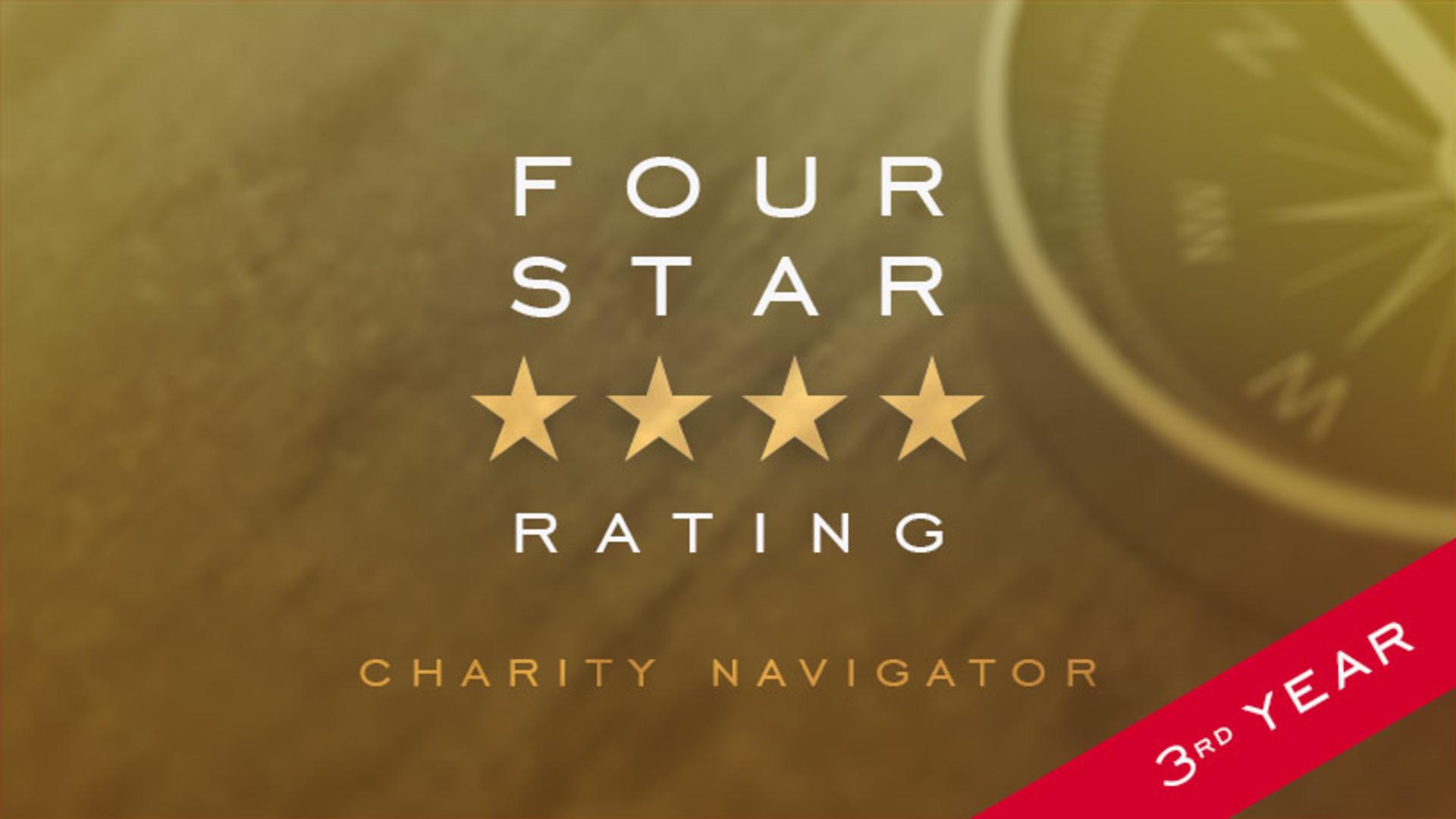 Four Star Rating from Charity Navigator blog and homepage slide