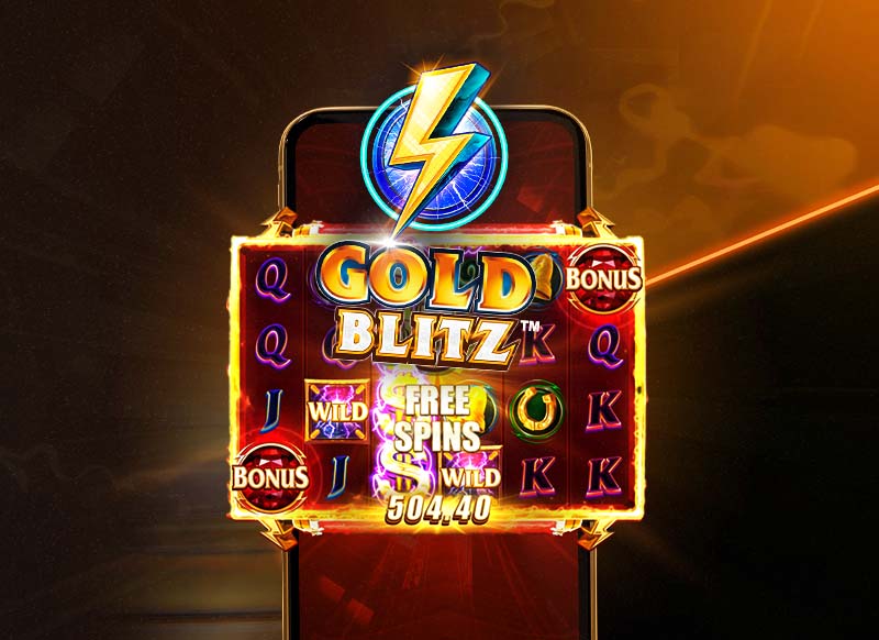 Mobilvisning af Gold Blitz spillemaskine med Freespins og bonus.