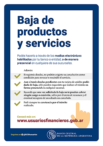 Baja de productos y servicios Banco Central