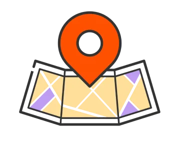 Un mapa con ícono de ubicación.