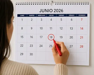 Mujer marca con fibra roja un día del calendario de junio
