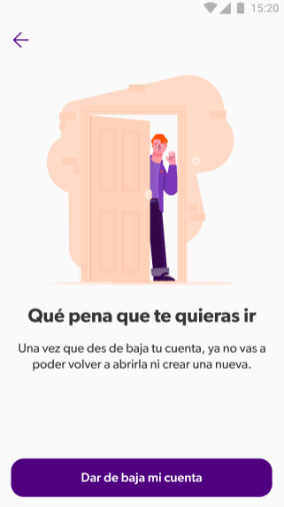 Qué pena que te quieras ir. App Naranja X.