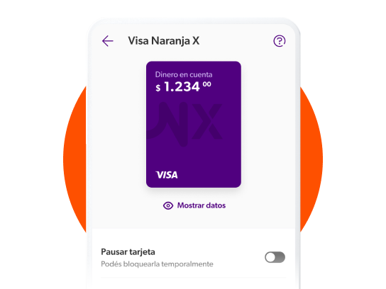 Imagen de tarejta prepaga Visa dentro de la app Naranja X