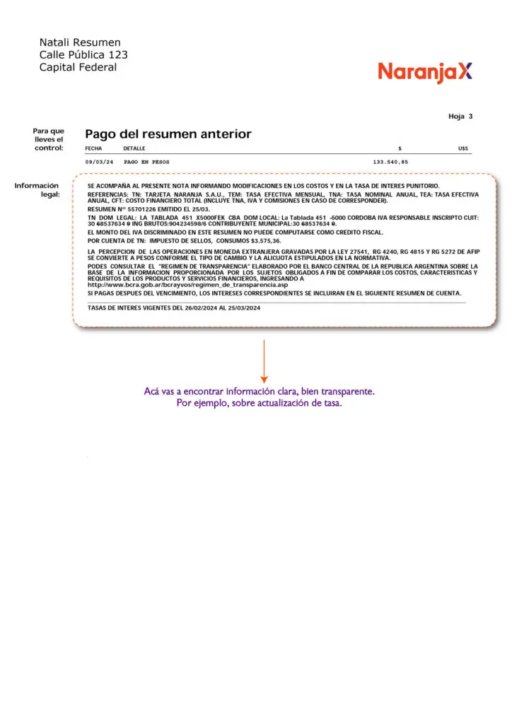 ¿Cómo leer tu resumen de tarjeta de crédito Naranja X?