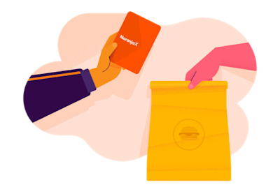 Persona pagando una orden de comida con su tarjeta Naranja X.