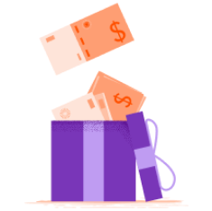 Una caja de regalo con dinero en efectivo adentro.