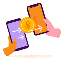 Un celular enviando dinero a otro.
