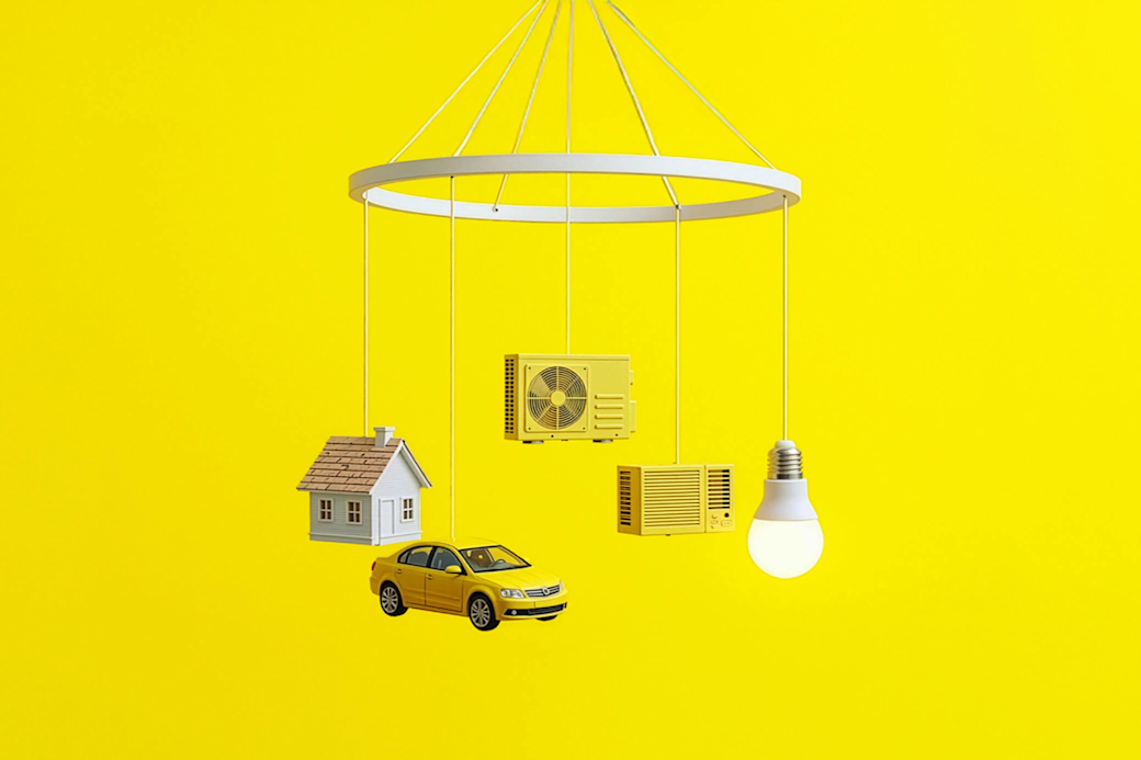 Mobile mit verschiedenen Geräten - E-Auto, Wärmepumpe und Klimaanlage - KI-generiert