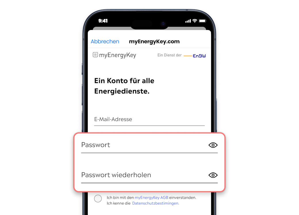 Passwort festlegen auf der myEnergyKey Registrierungsseite