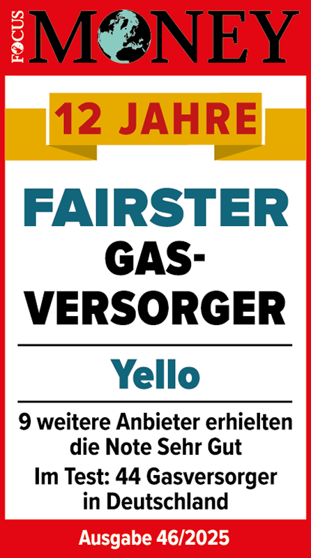 Testsiegel Focus Money für Yello als 12 Jahre fairster Gasversorger 2025