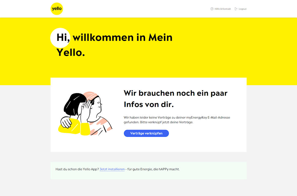 Yello-Vertrag mit myEnergyKey verknüpfen