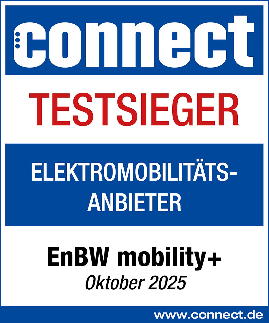 Testsiegel connect Ladenetztest 2024 zu Deutschlands bestem E-Mobilitätsanbieter 