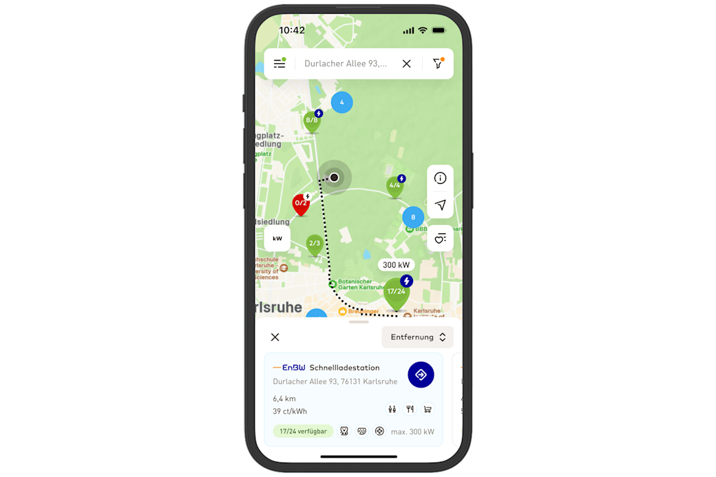 Bild von der mobility+ App auf dem Smartphone der EnBW