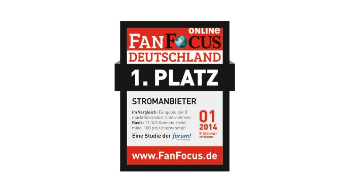 Siegel Fan Focus Deutschland, Yello Stromanbieter 1. Platz 01/2014