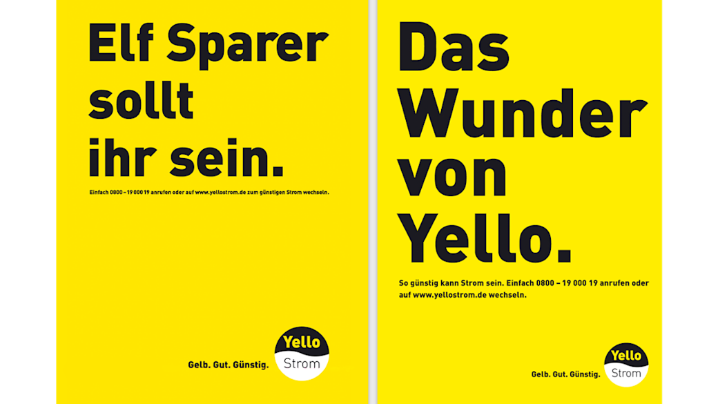 Zwei Yello Werbeanzeigen zur WM 2006: Elf Sparer sollt ihr sein. Das Wunder von Yello.